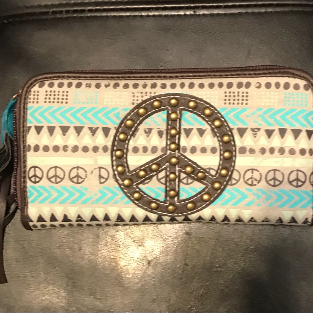Peace sign and plaid wallet